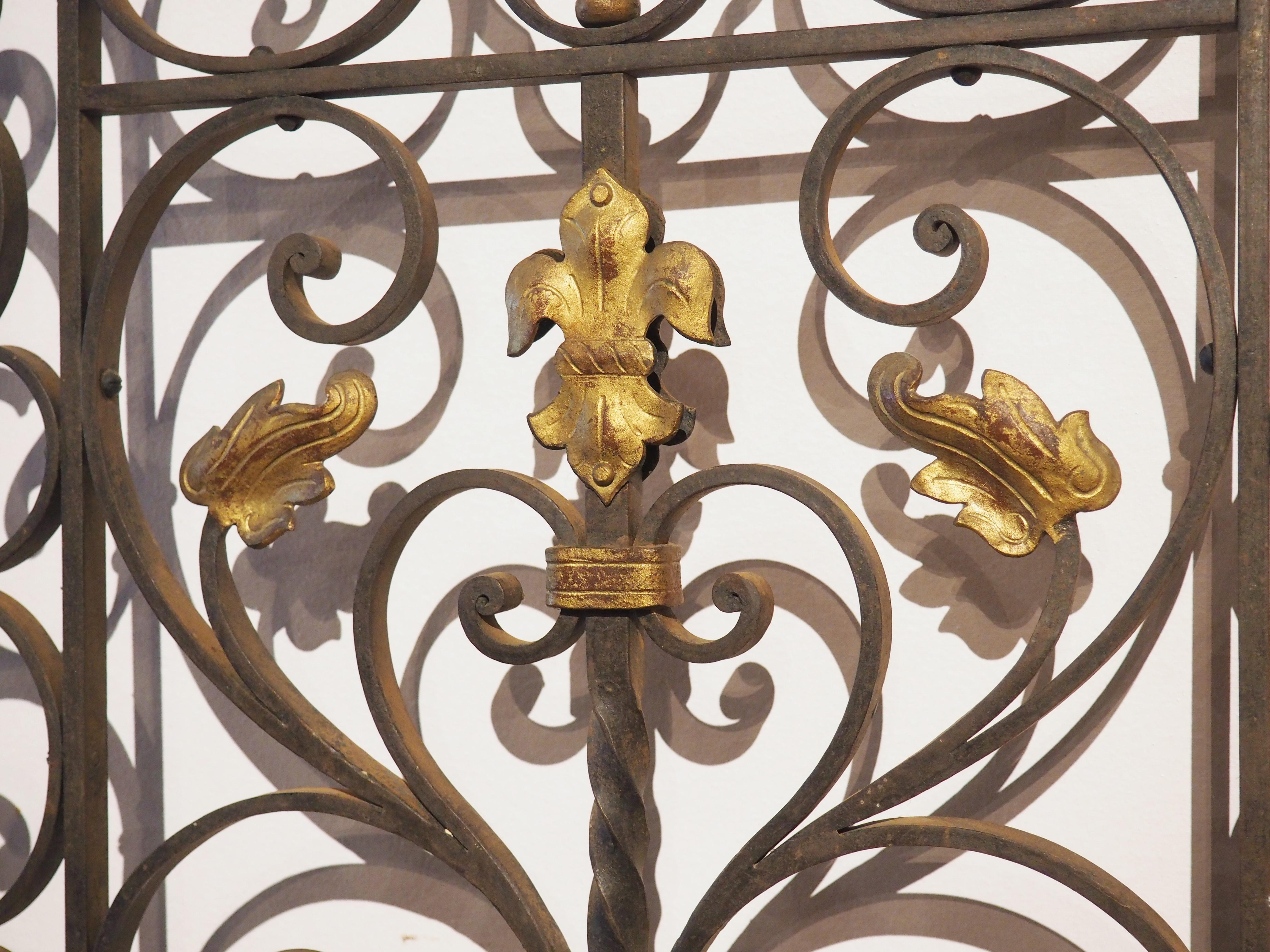 Pair of Antique French Wrought and Gilt Iron Gates, circa 1870 14