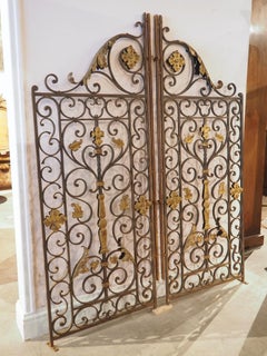 Pair of Antique French Wrought and Gilt Iron Gates, circa 1870