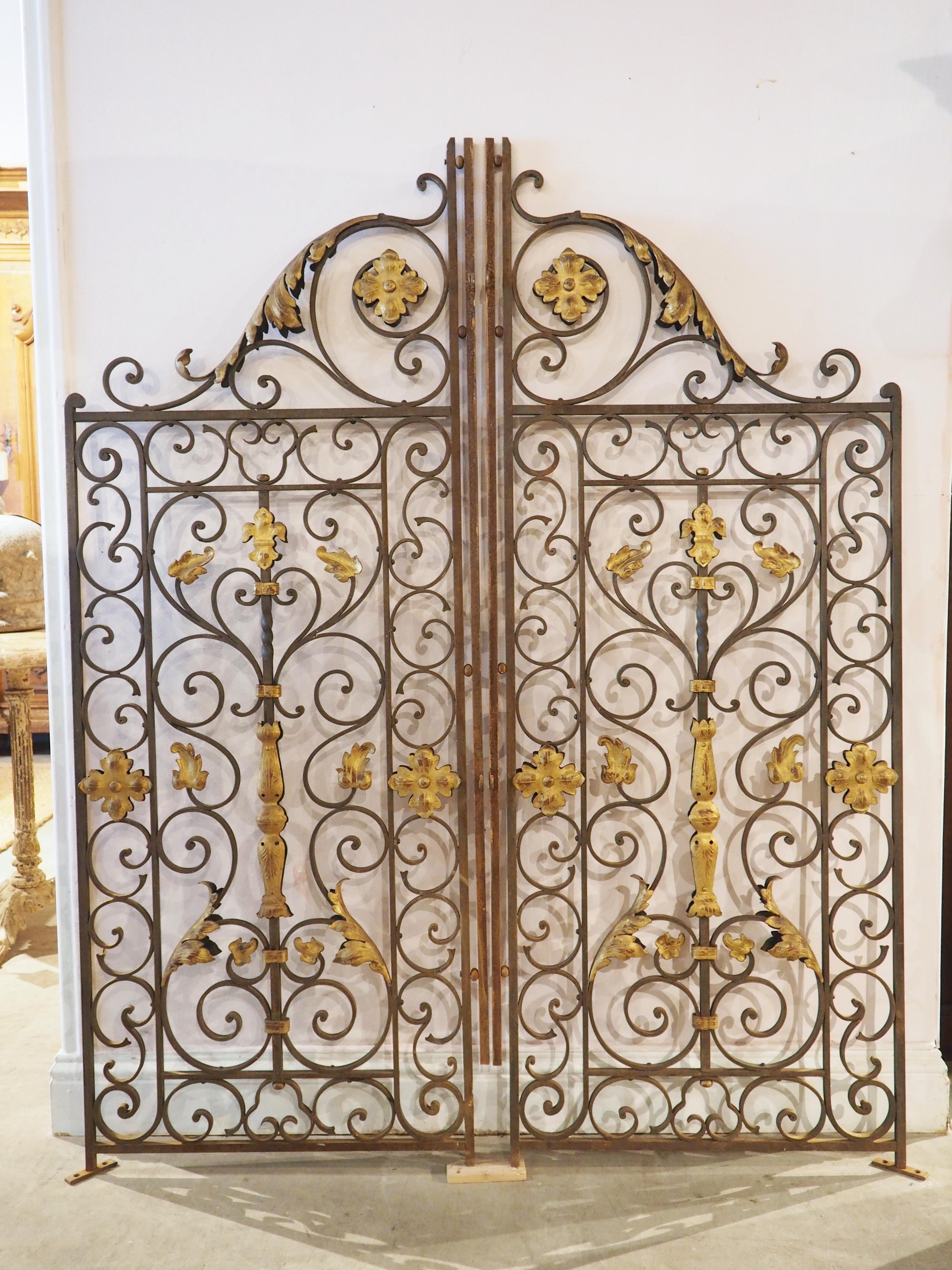 Late 19th Century Pair of Antique French Wrought and Gilt Iron Gates, circa 1870