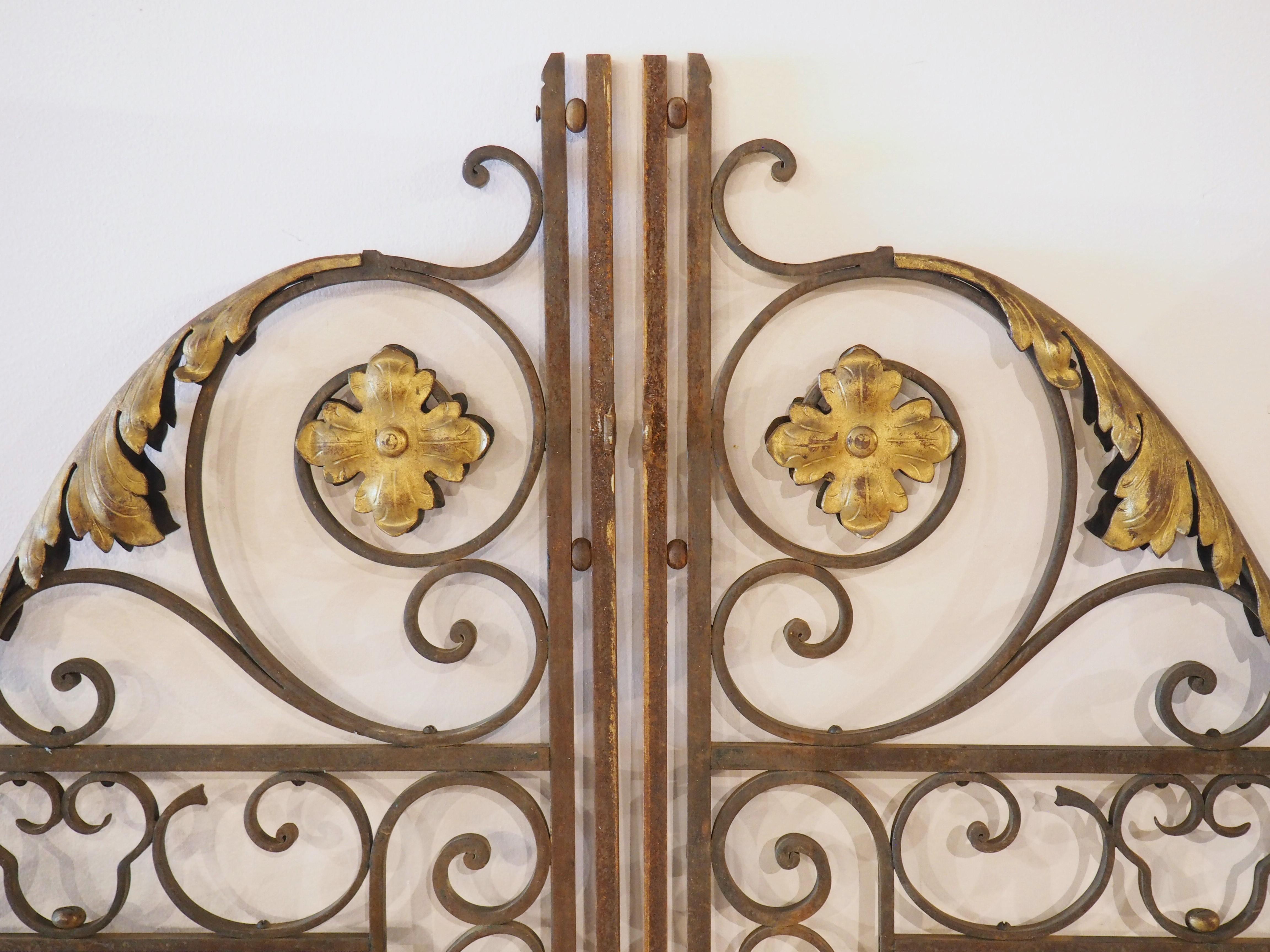 Metal Pair of Antique French Wrought and Gilt Iron Gates, circa 1870