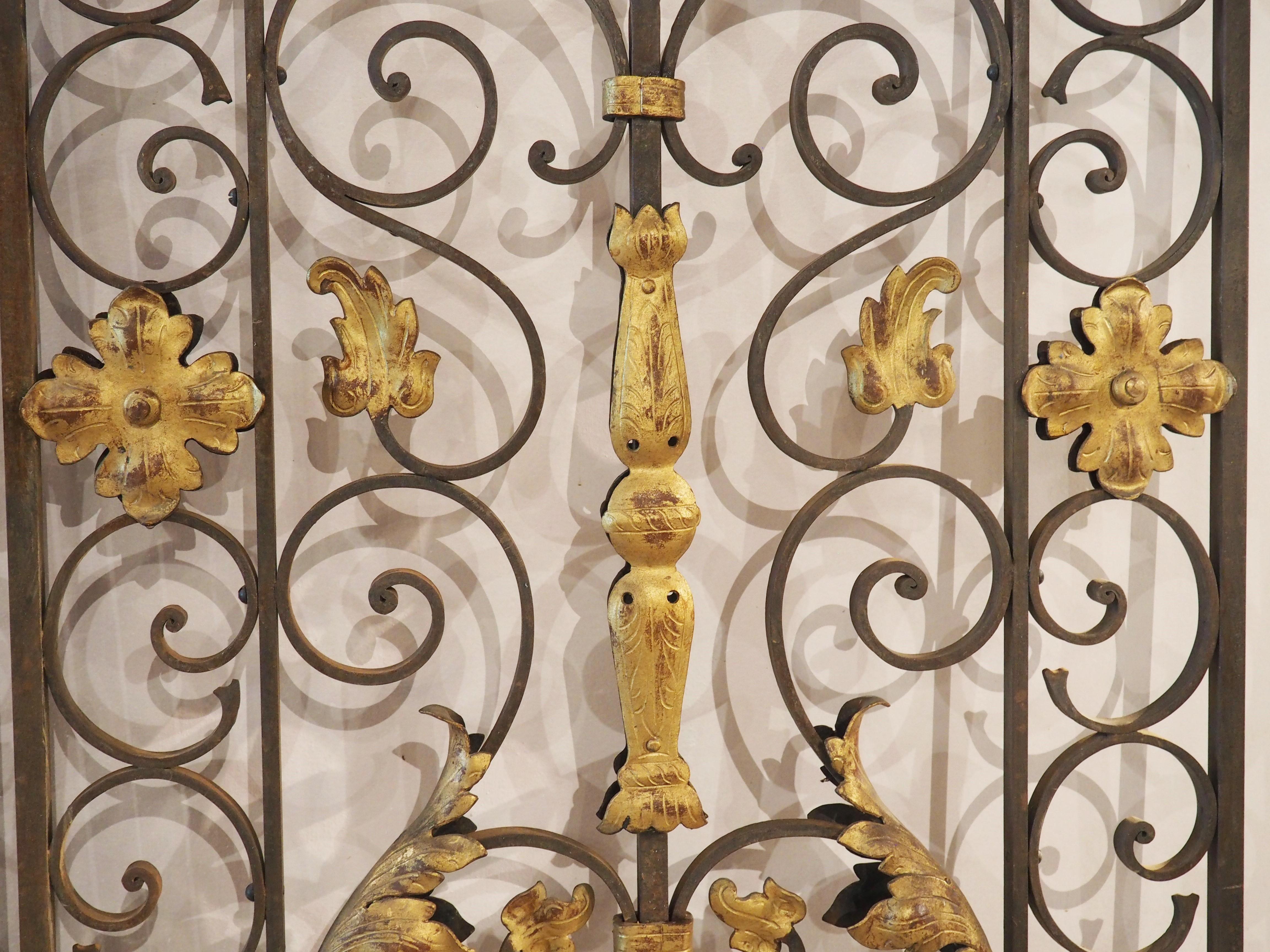 Pair of Antique French Wrought and Gilt Iron Gates, circa 1870 3