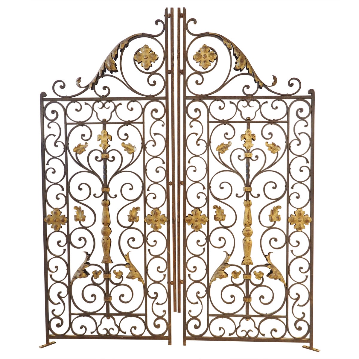 Pair of Antique French Wrought and Gilt Iron Gates, circa 1870
