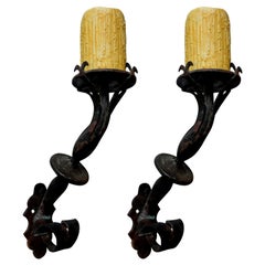 Pair of Antique French Wrought Iron Torch Sconces