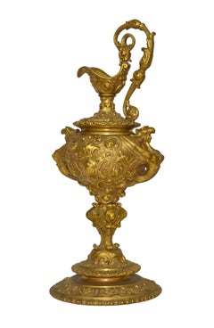 PAIR OF ANTIQUE FRNECH GILDED BRONZE EWER VASES, 19th CENTURY