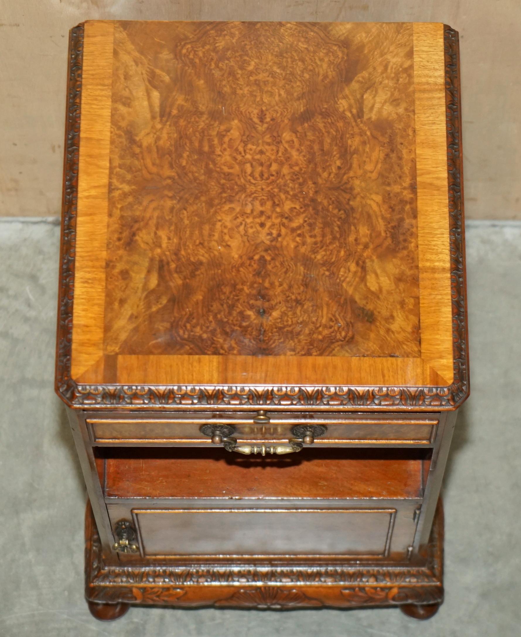 PAiR OF ANTIQUE FULLY RESTORED BURR WALNUT BEDSIDE SIDE END LAMP WINE TABLES For Sale 12