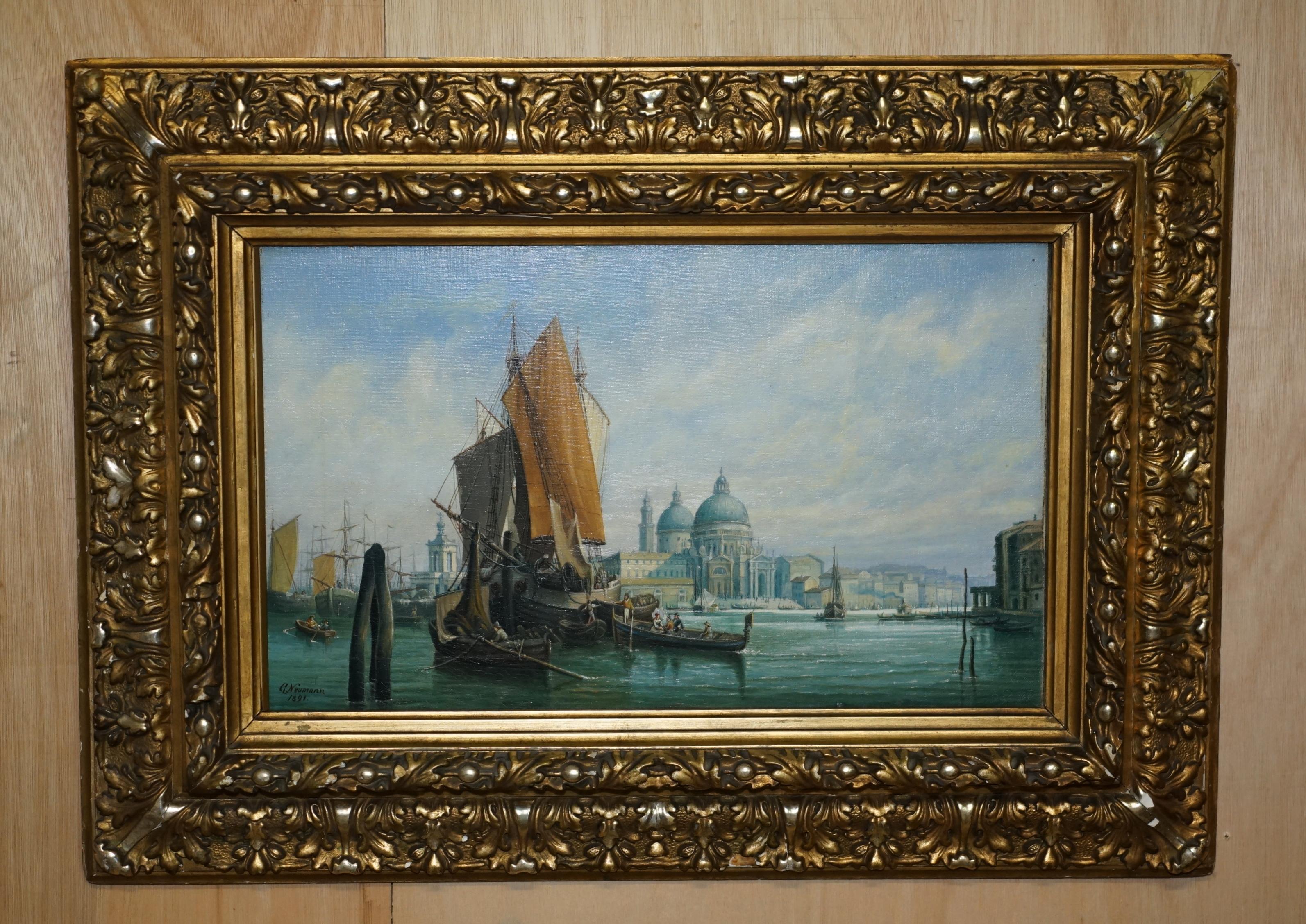 PAAR ANTIQUE G NEUMANN 1881 & 1882 datiert ÖLGEMÄLDE VON VENETIAN VIEWs im Angebot 4