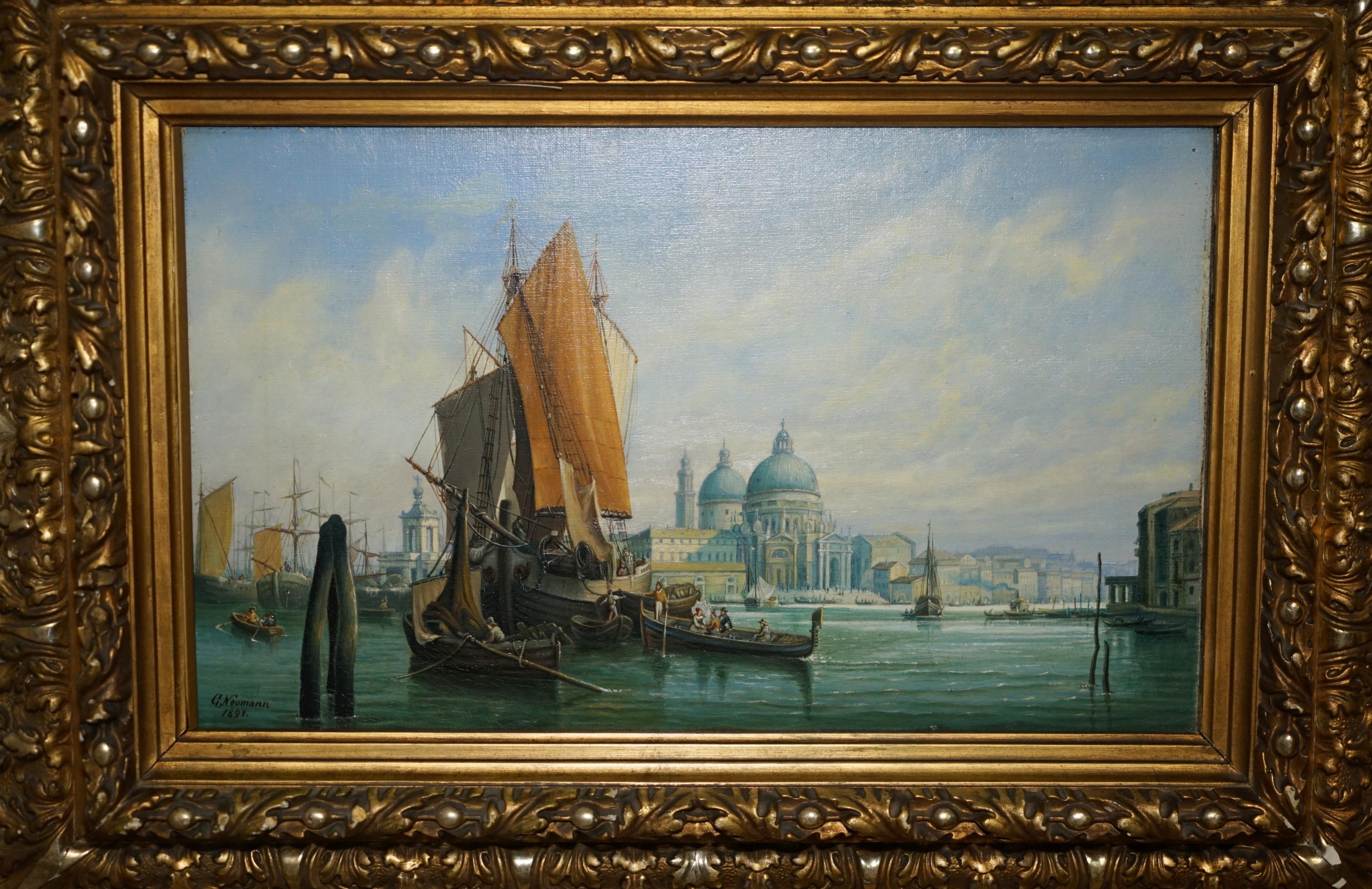 PAAR ANTIQUE G NEUMANN 1881 & 1882 datiert ÖLGEMÄLDE VON VENETIAN VIEWs im Angebot 5