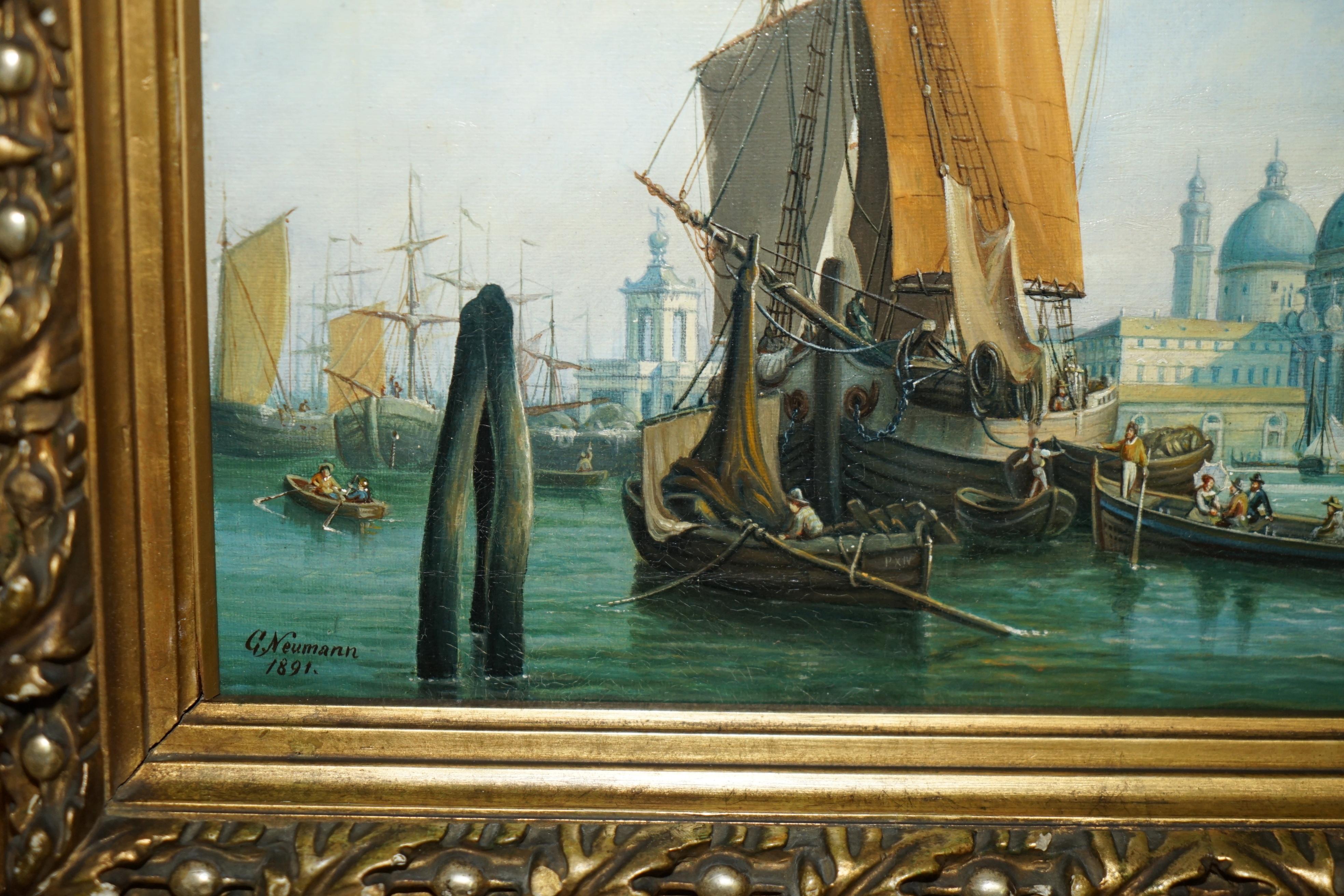 PAAR ANTIQUE G NEUMANN 1881 & 1882 datiert ÖLGEMÄLDE VON VENETIAN VIEWs im Angebot 6