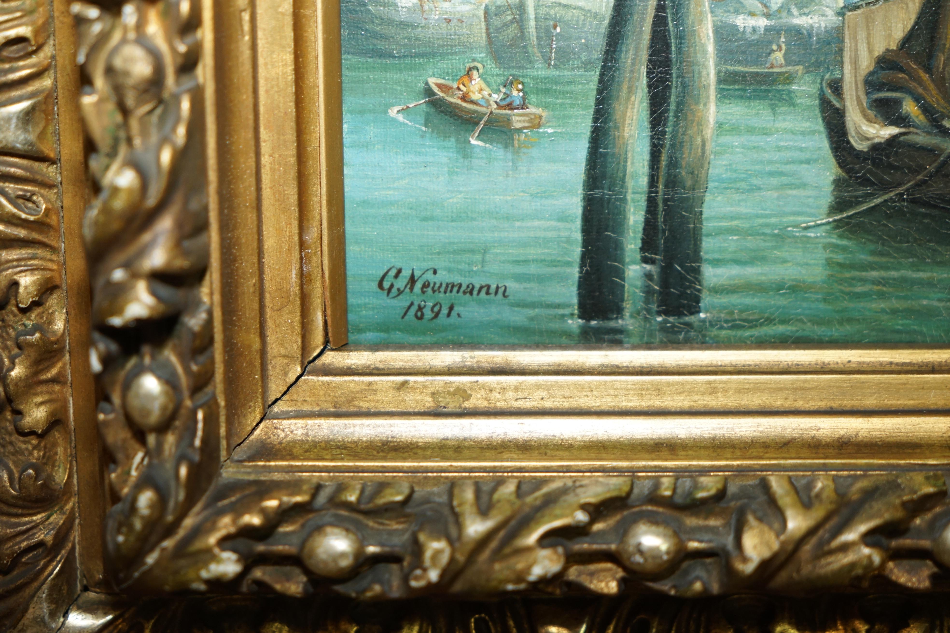 PAAR ANTIQUE G NEUMANN 1881 & 1882 datiert ÖLGEMÄLDE VON VENETIAN VIEWs im Angebot 9