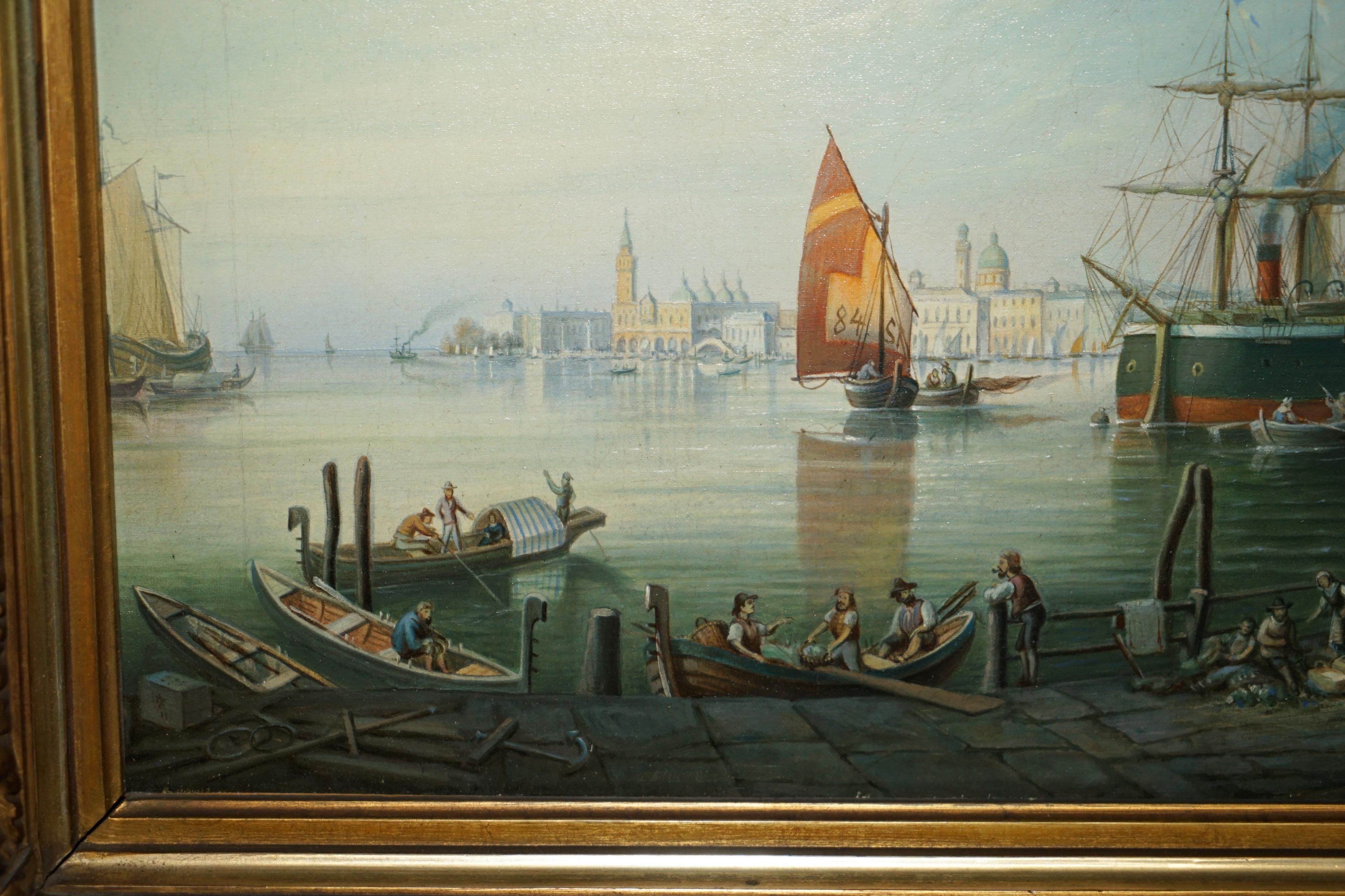 PAAR ANTIQUE G NEUMANN 1881 & 1882 datiert ÖLGEMÄLDE VON VENETIAN VIEWs (Handbemalt) im Angebot