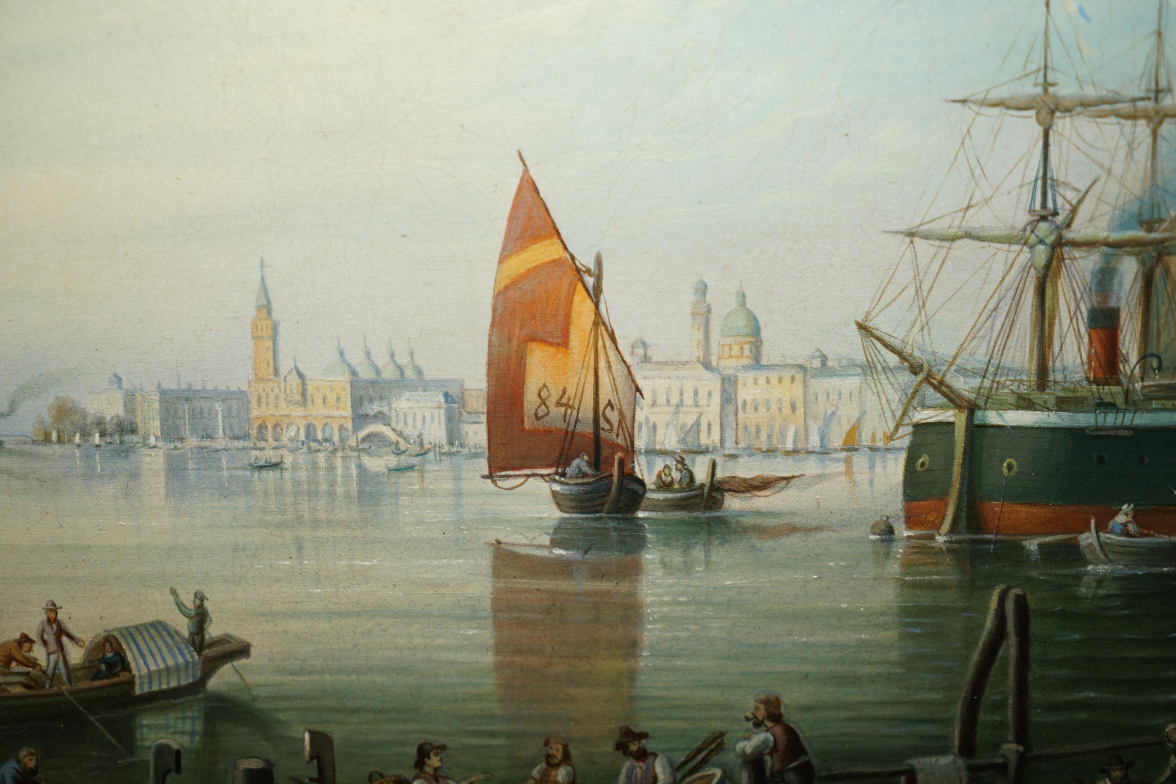 PAAR ANTIQUE G NEUMANN 1881 & 1882 datiert ÖLGEMÄLDE VON VENETIAN VIEWs (Leinwand) im Angebot