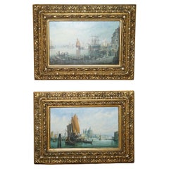 PAIRE DE PEINTURES A L'HUILE ANTIQUE DE G NEUMANN 1881 & 1882 DATÉES DE VUES VENETIENNES