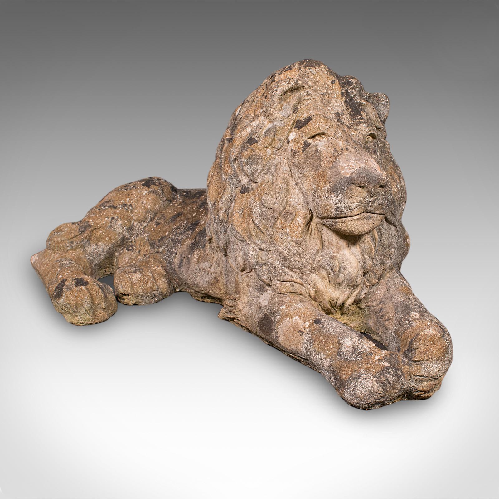 Paar antike Gartenlöwen, Englisch, im Freien, Kamingesicht, Ornamental, Edwardian (Kunststein) im Angebot