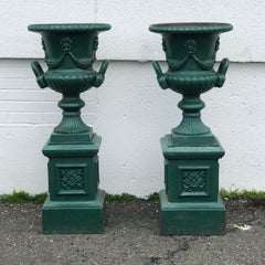 Pair of Antique Garden Urns with Original Plinths