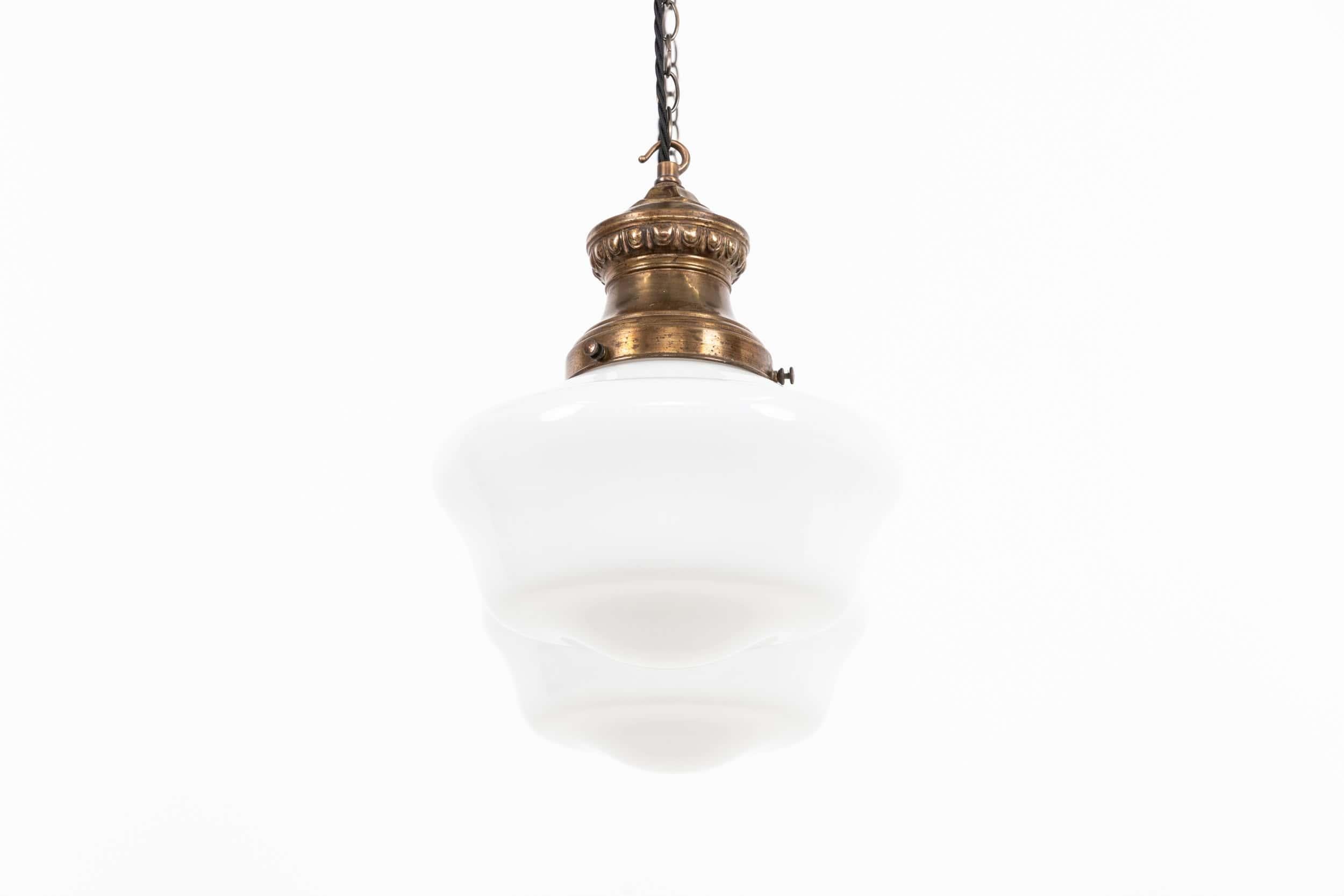 Pair of Antique GEC Church Opaline Glass Pendant Lamp Light, c.1910 In Fair Condition For Sale In London, GB