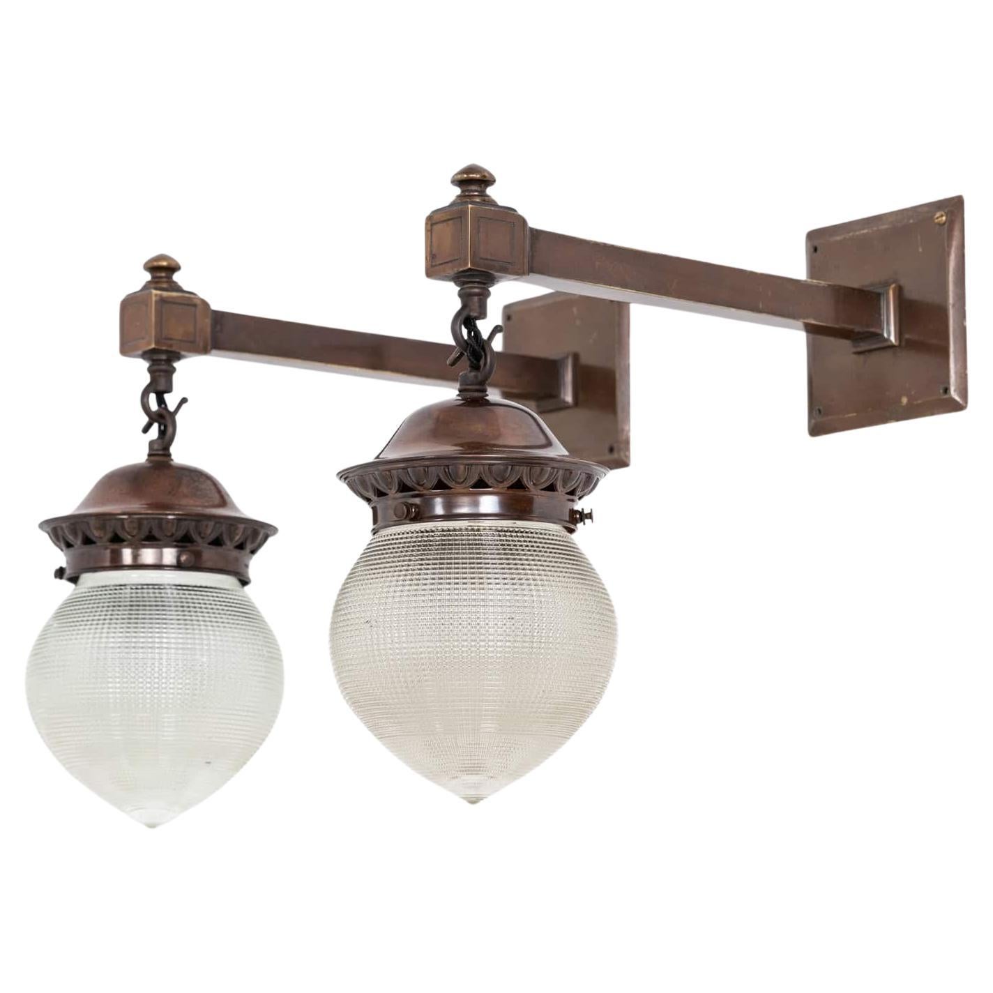Pair of Antique GEC / Holophane Prismatic Glass and Brass Wall Lamps, c.1920
