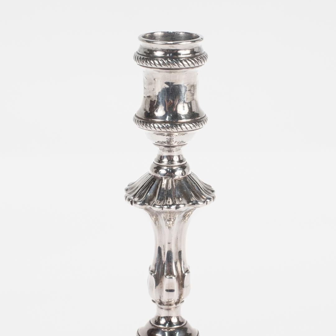 Pair of Antique George II Sterling Silver Taper Candlesticks by Ebenezer Coker For Sale 5