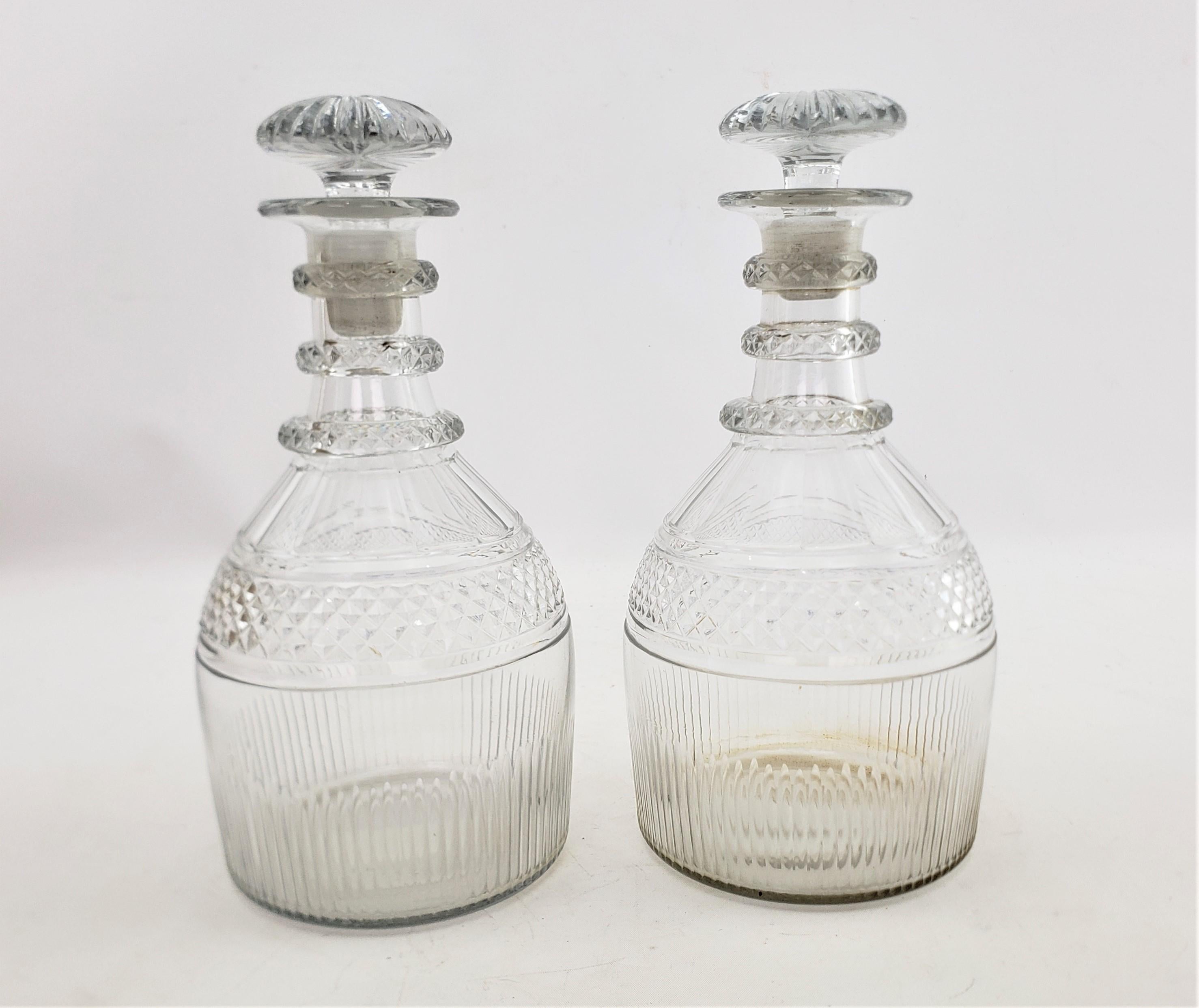 English Pair of Antique George III Glass Decanters with 3 Neck Rings & Mushroom Stoppers For Sale