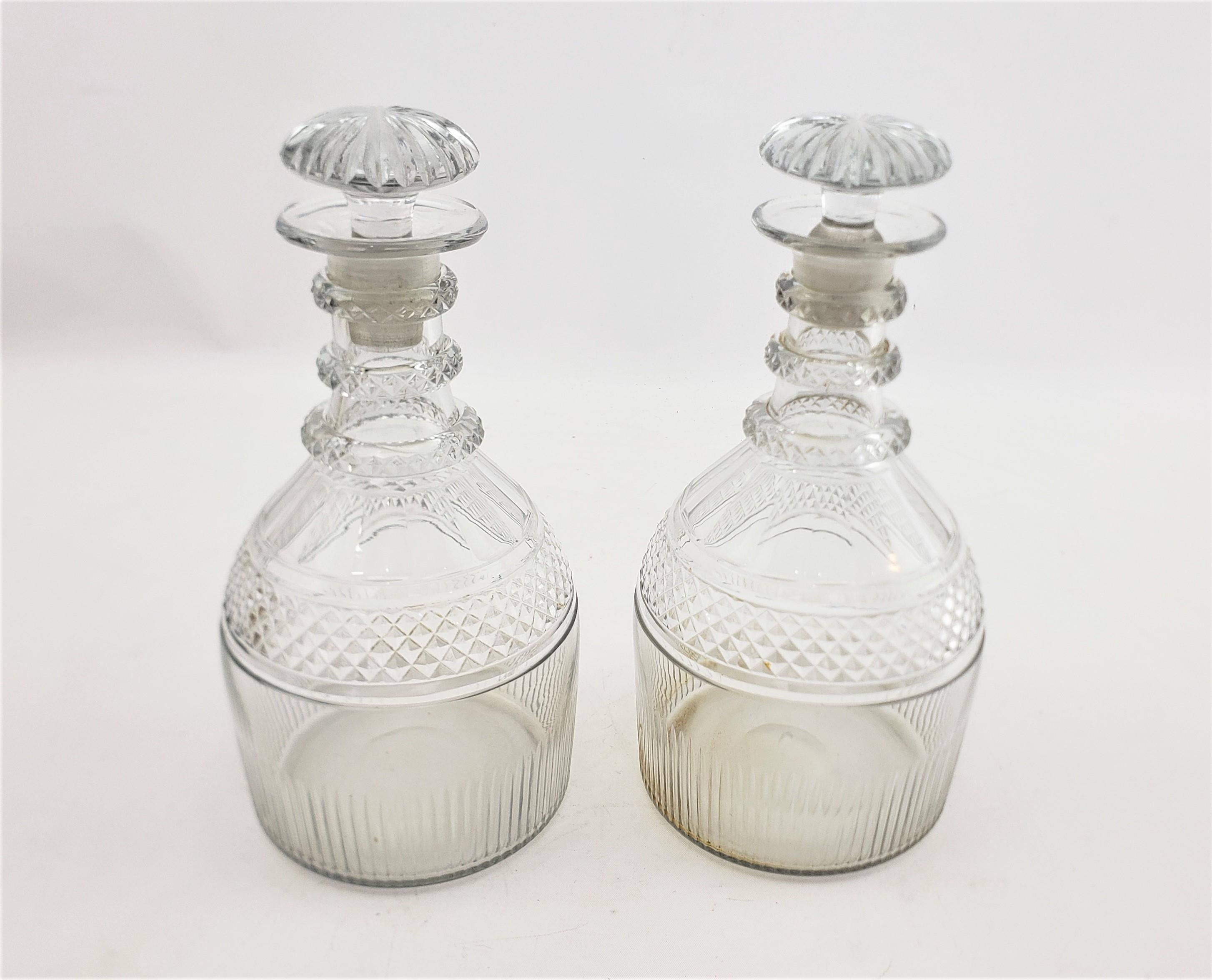 Hand-Crafted Pair of Antique George III Glass Decanters with 3 Neck Rings & Mushroom Stoppers For Sale