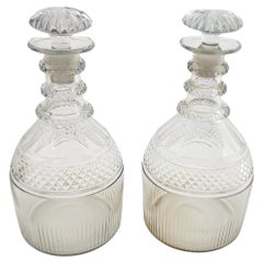 Pair of Antique George III Glass Decanters with 3 Neck Rings & Mushroom Stoppers