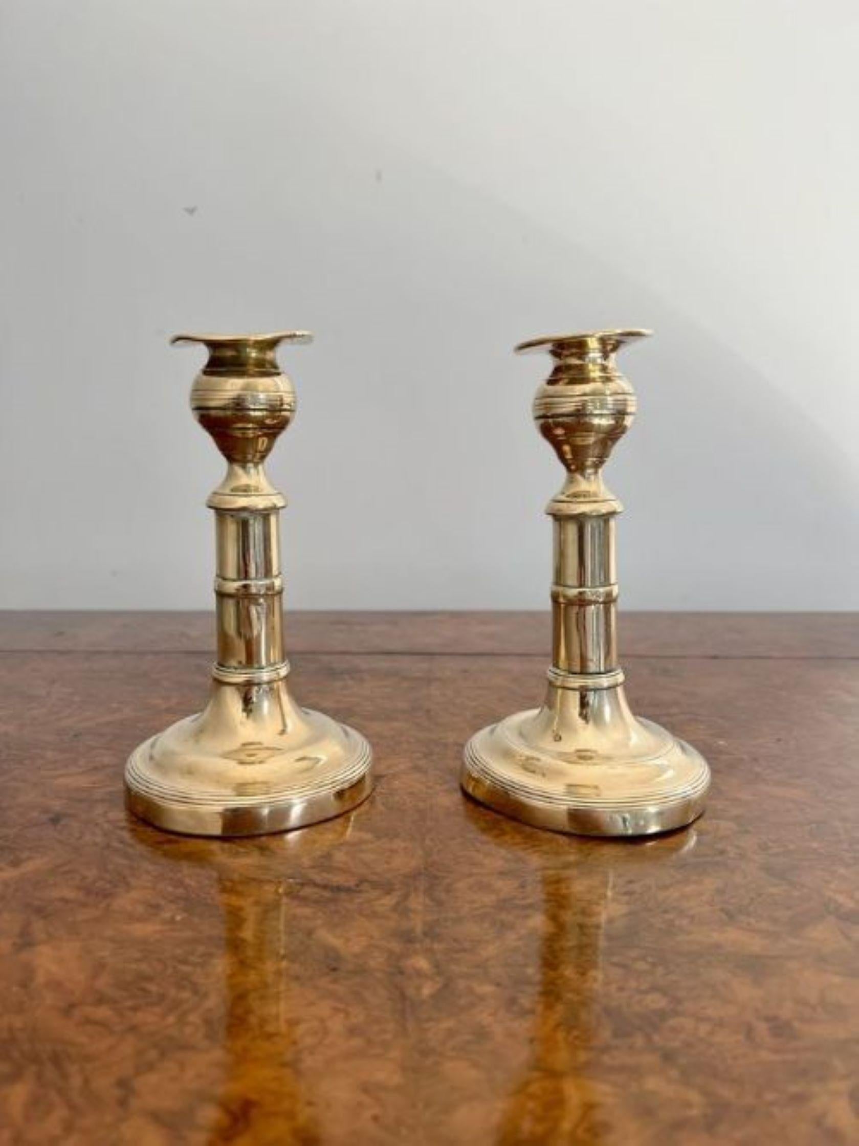 Pair of antique George III quality brass candlesticks  In Good Condition For Sale In Ipswich, GB