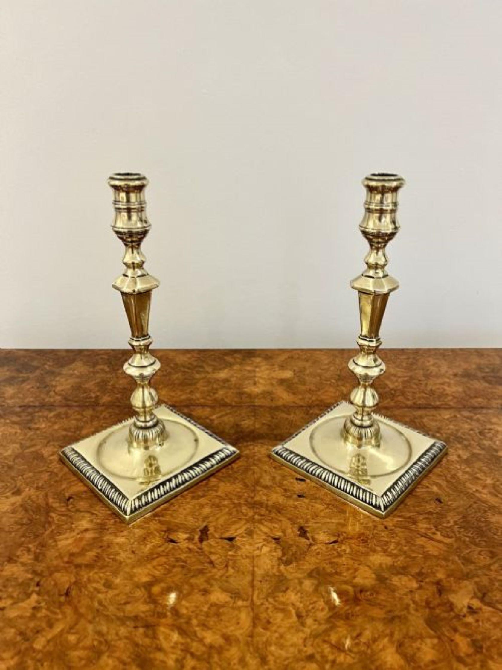 Brass Pair of antique George III quality brass candlesticks  For Sale
