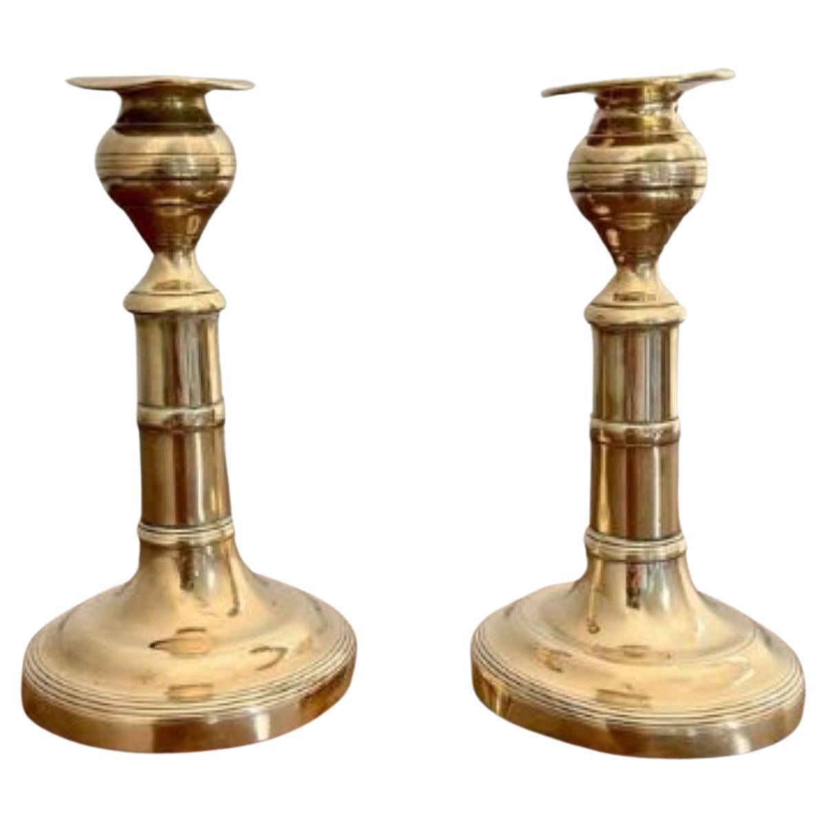 Pair of antique George III quality brass candlesticks  For Sale