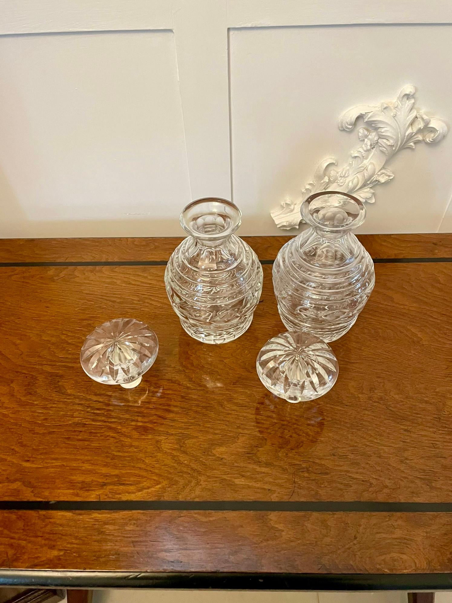 English Pair of Antique George III Quality Cut Glass Shaped Decanters For Sale