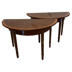 Pair of Antique George III Quality Figured Mahogany Demi Lune Console Tables