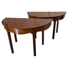 Pair of Antique George III Quality Mahogany Demi Lune Console Tables