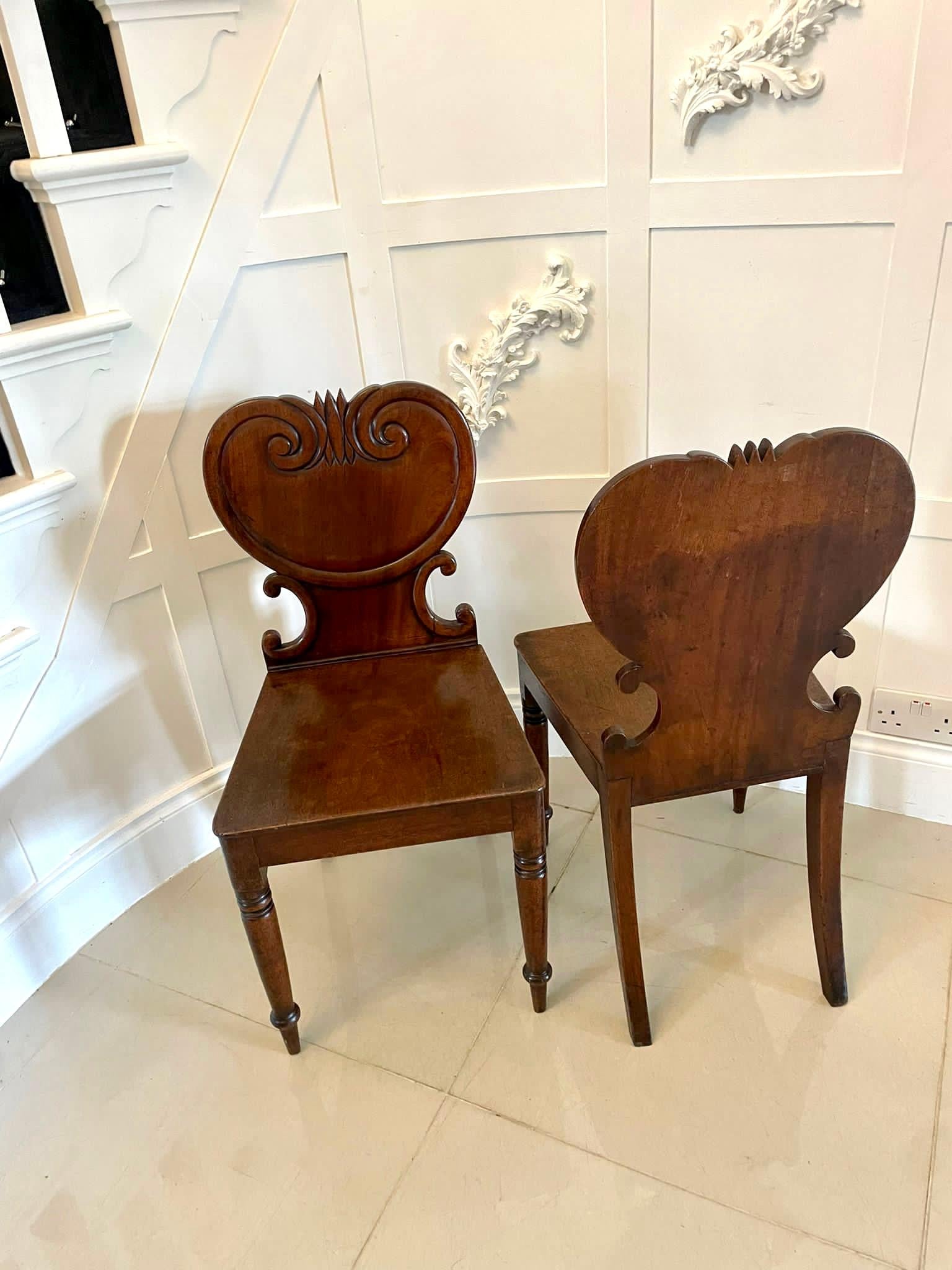 English Pair of Antique George III Quality Mahogany Hall Chairs For Sale