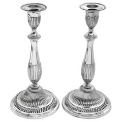 Pair of Antique George III Sterling Silver Candlesticks / Candleholders, 1798