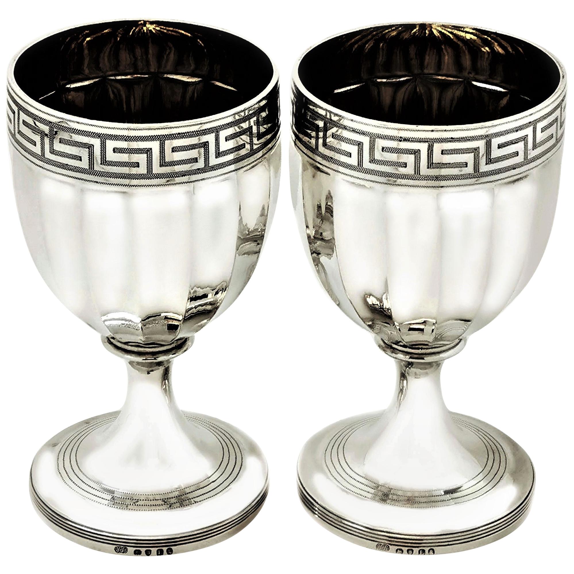 Pair of Antique George III Sterling Silver Wine Goblets, 1806