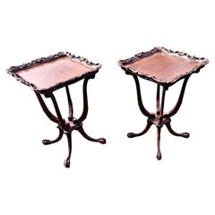 Pair of Antique George III Style Carved Mahogany Paw Feet Side Tables