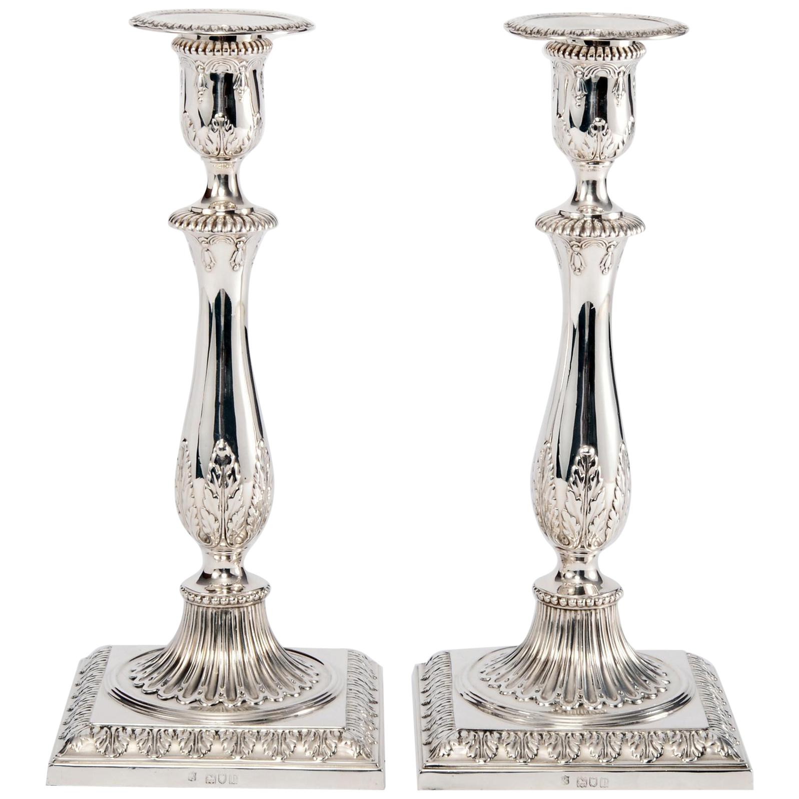 Pair of Antique George III Style Silver Candlesticks