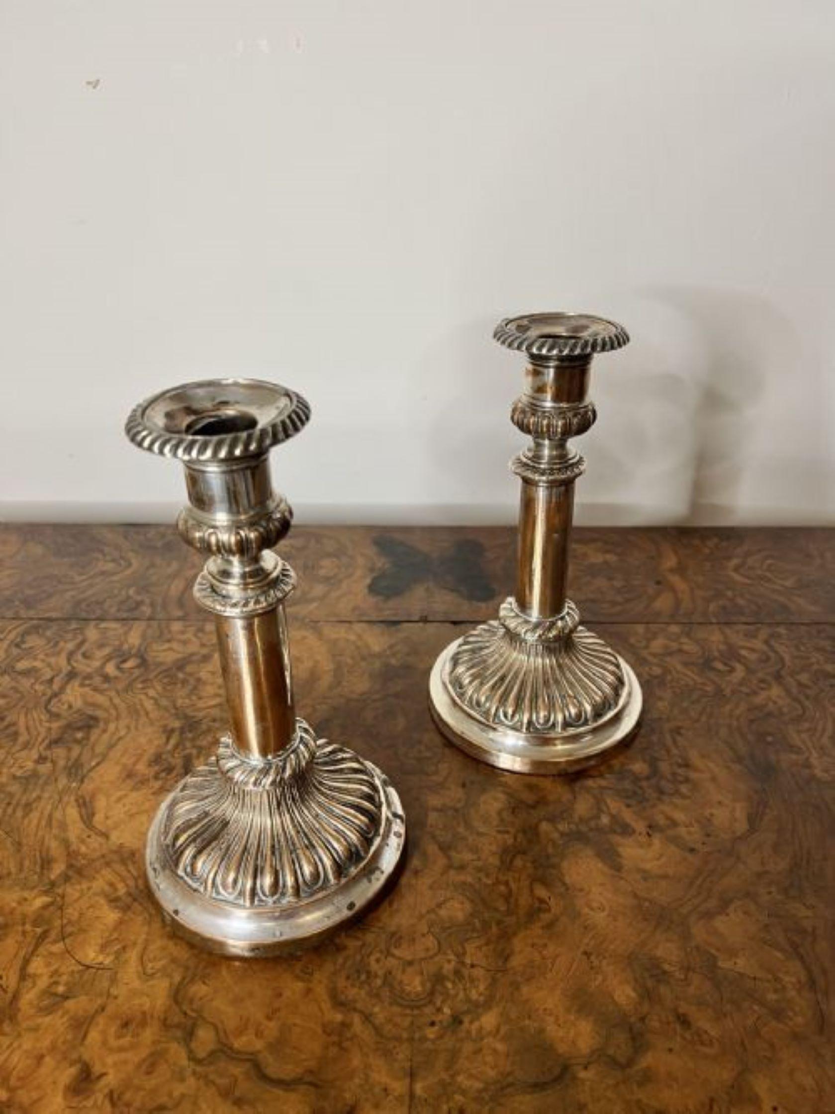 Silver Plate Pair of antique George III telescopic candlesticks  For Sale