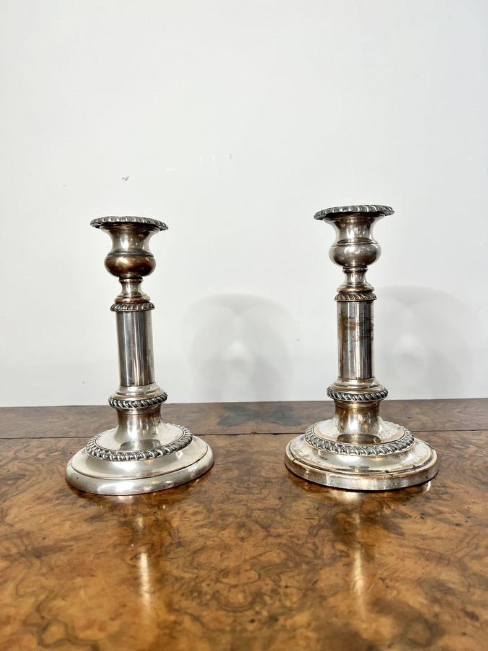 Silver Plate Pair of antique George III telescopic candlesticks  For Sale