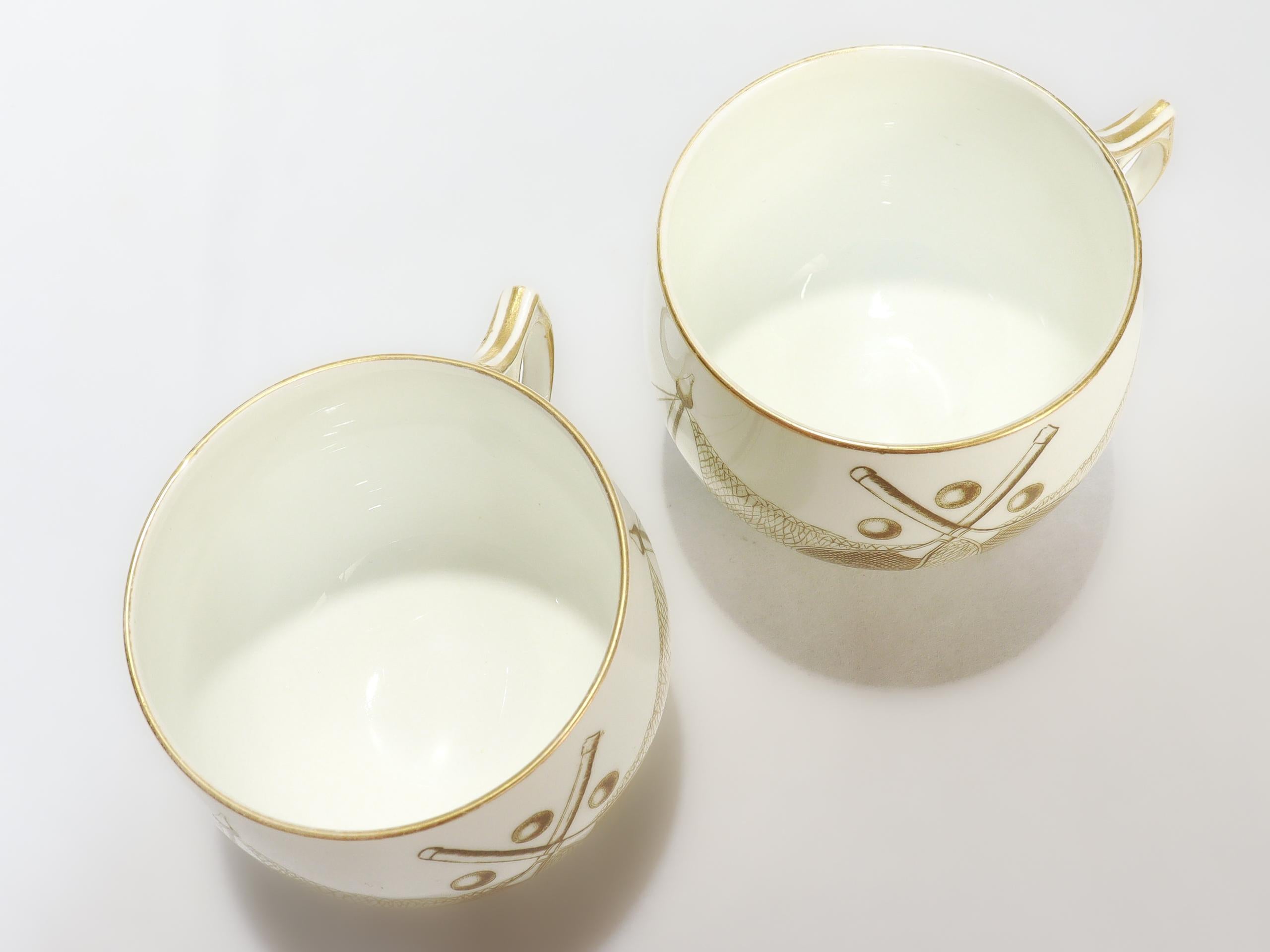 Pair of Antique George Jones & Sons Porcelain Tennis-themed Tea Cups & Saucers For Sale 5