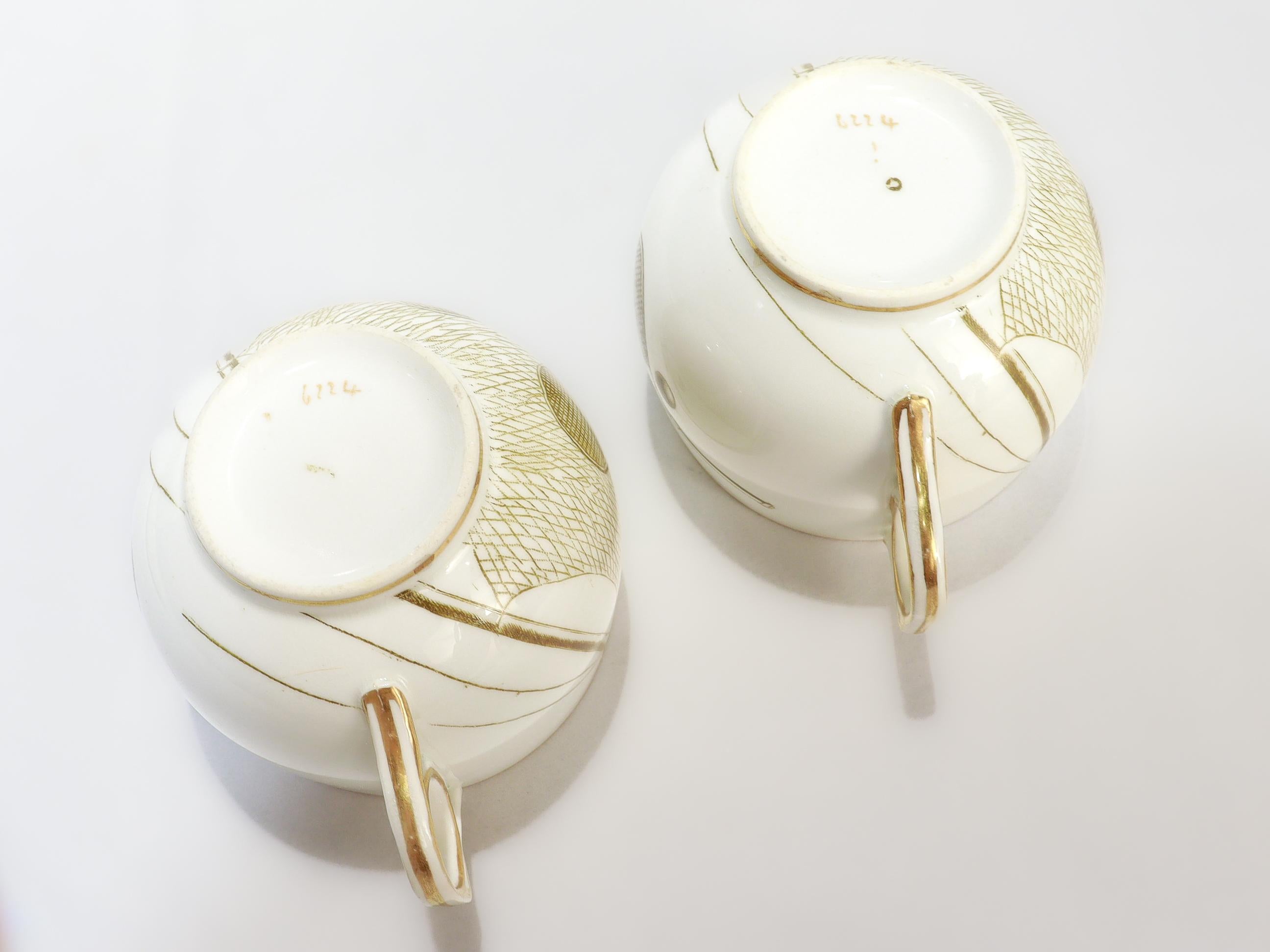 Pair of Antique George Jones & Sons Porcelain Tennis-themed Tea Cups & Saucers For Sale 7