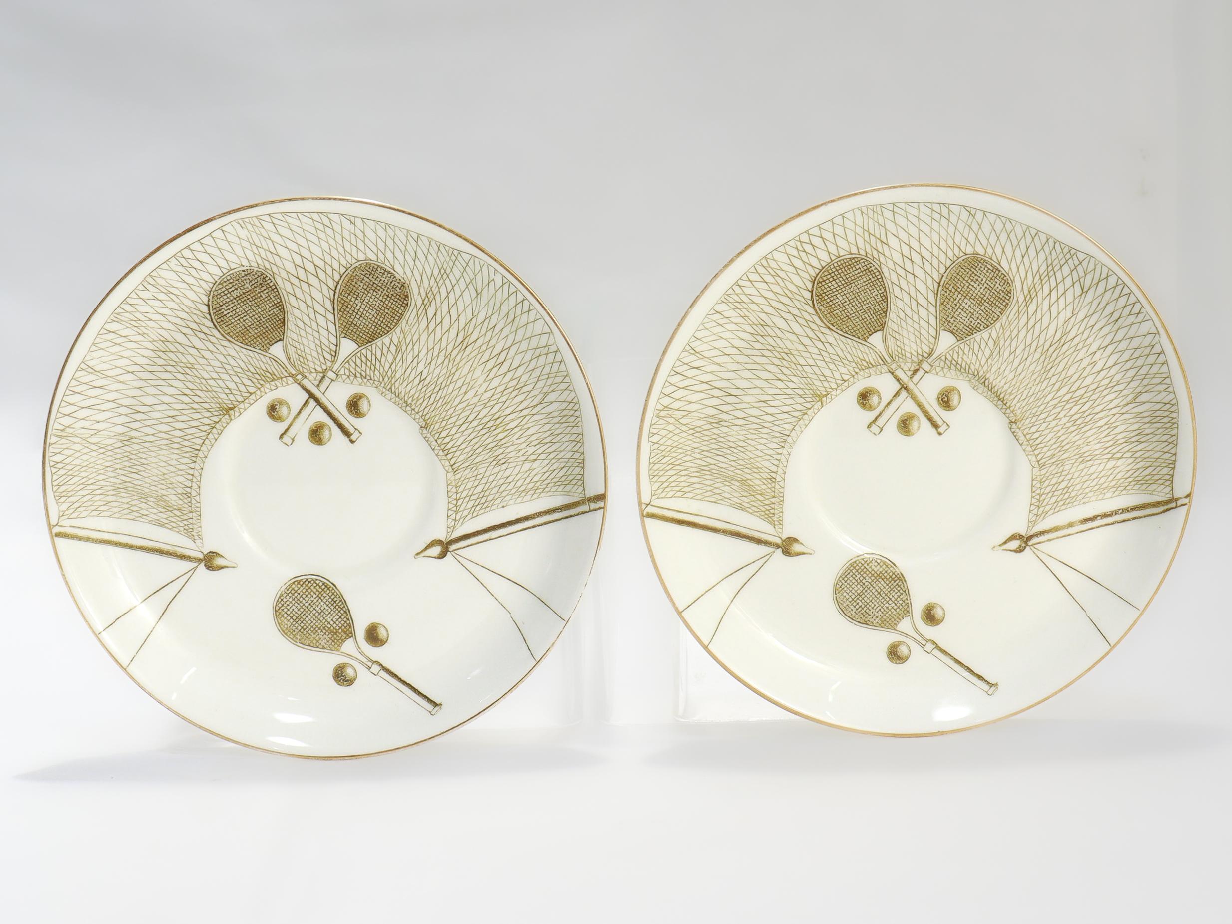 Pair of Antique George Jones & Sons Porcelain Tennis-themed Tea Cups & Saucers For Sale 8