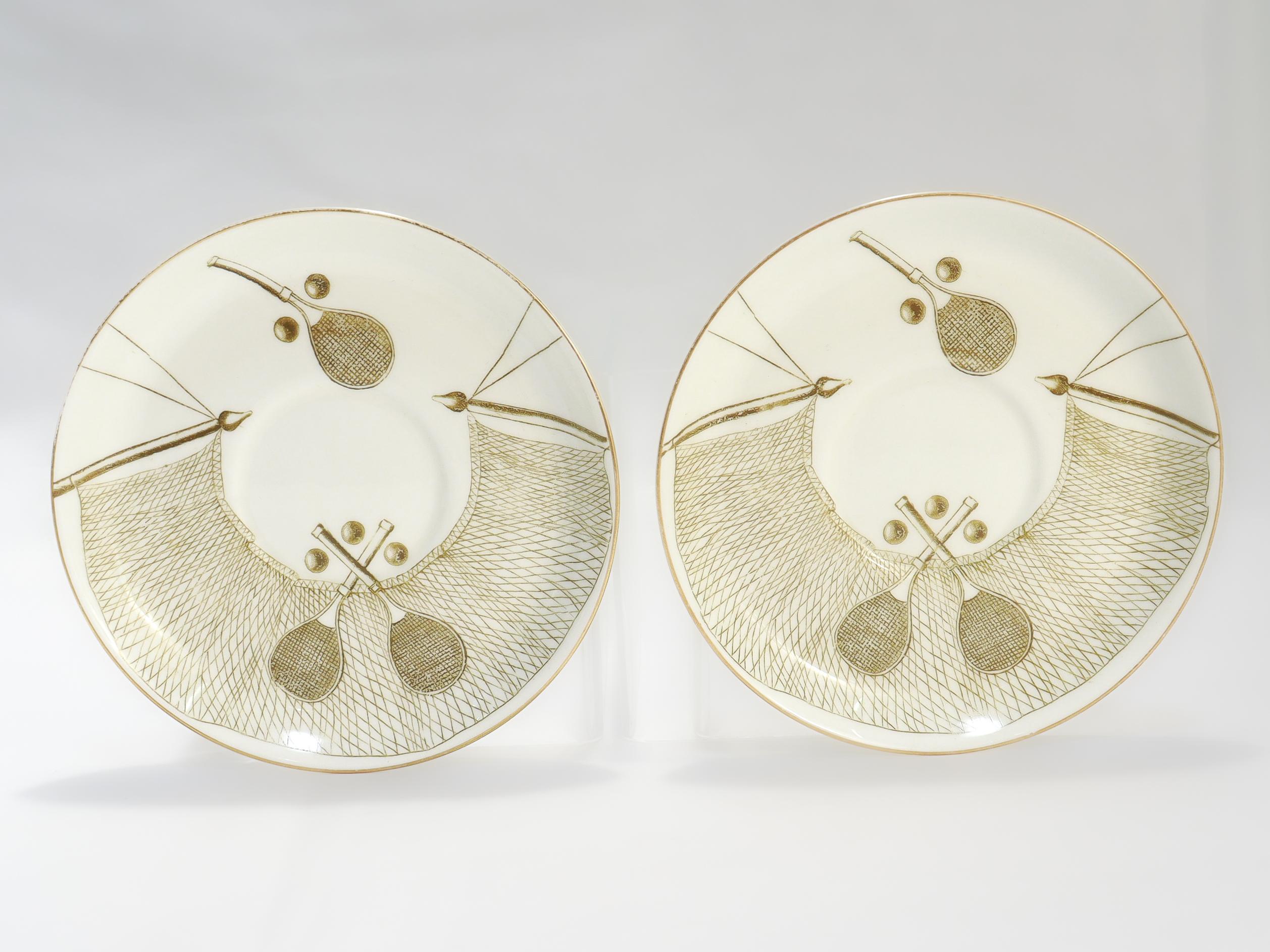 Pair of Antique George Jones & Sons Porcelain Tennis-themed Tea Cups & Saucers For Sale 9
