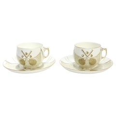 Pair of Antique George Jones & Sons Porcelain Tennis-themed Tea Cups & Saucers