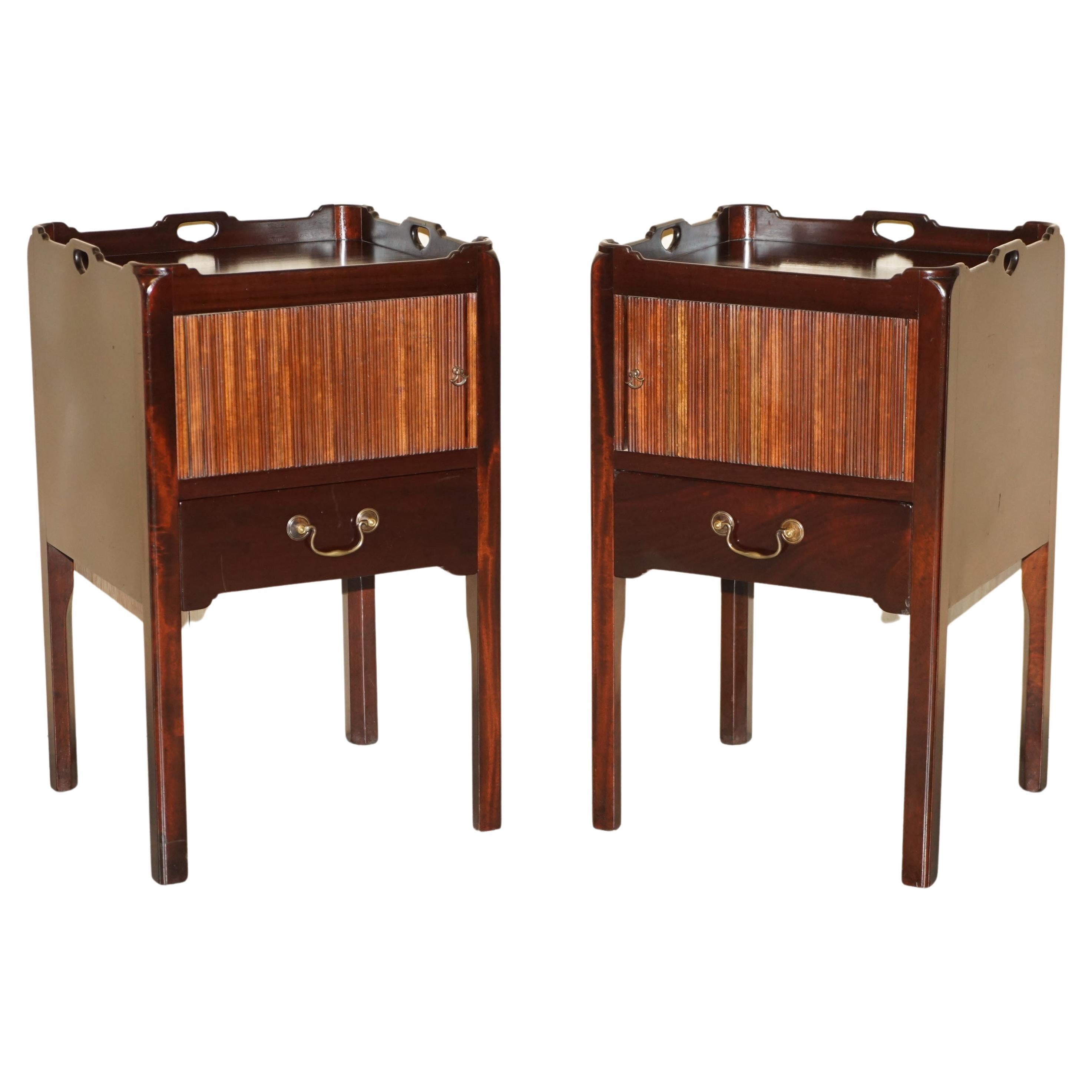 Pair of Antique Georgian circa 1820 George III Tambour Bedside Table Commodes