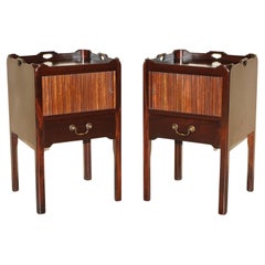 Pair of Antique Georgian circa 1820 George III Tambour Bedside Table Commodes