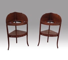 Pair of Antique Georgian Corner Washstand Tables, Cabinets