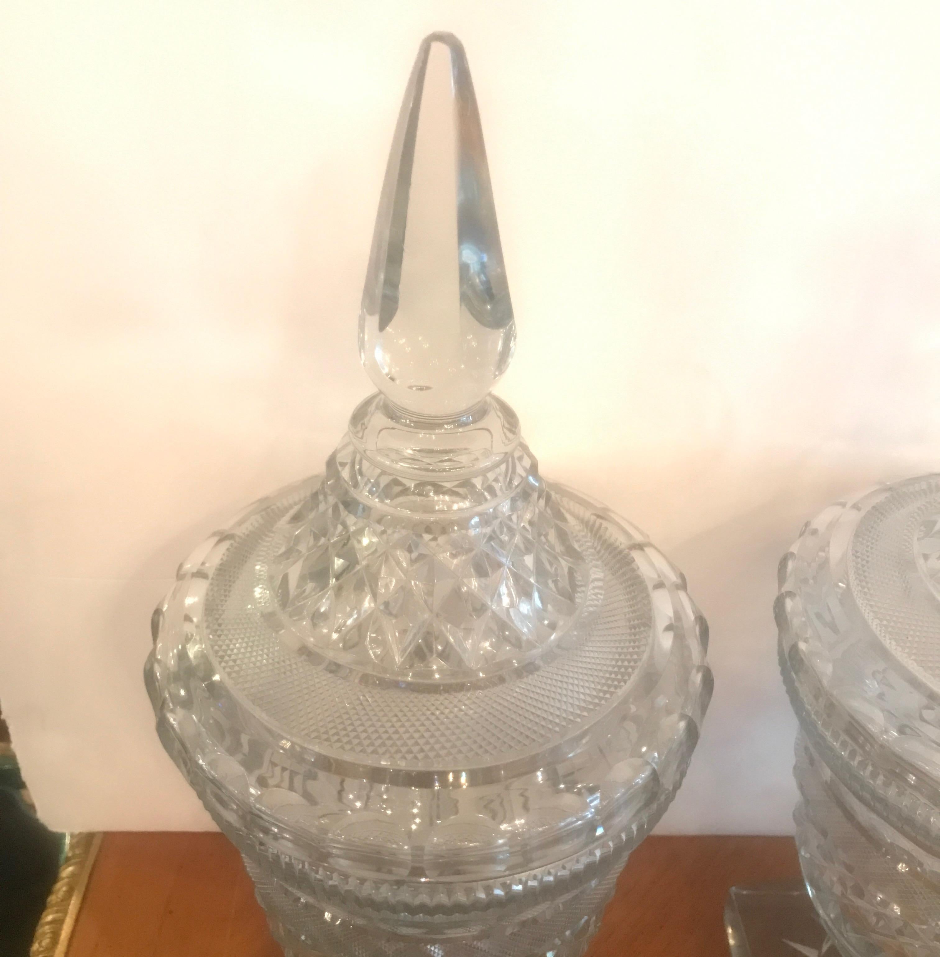 Pair of Antique Georgian Cut Glass Urns Jars 5