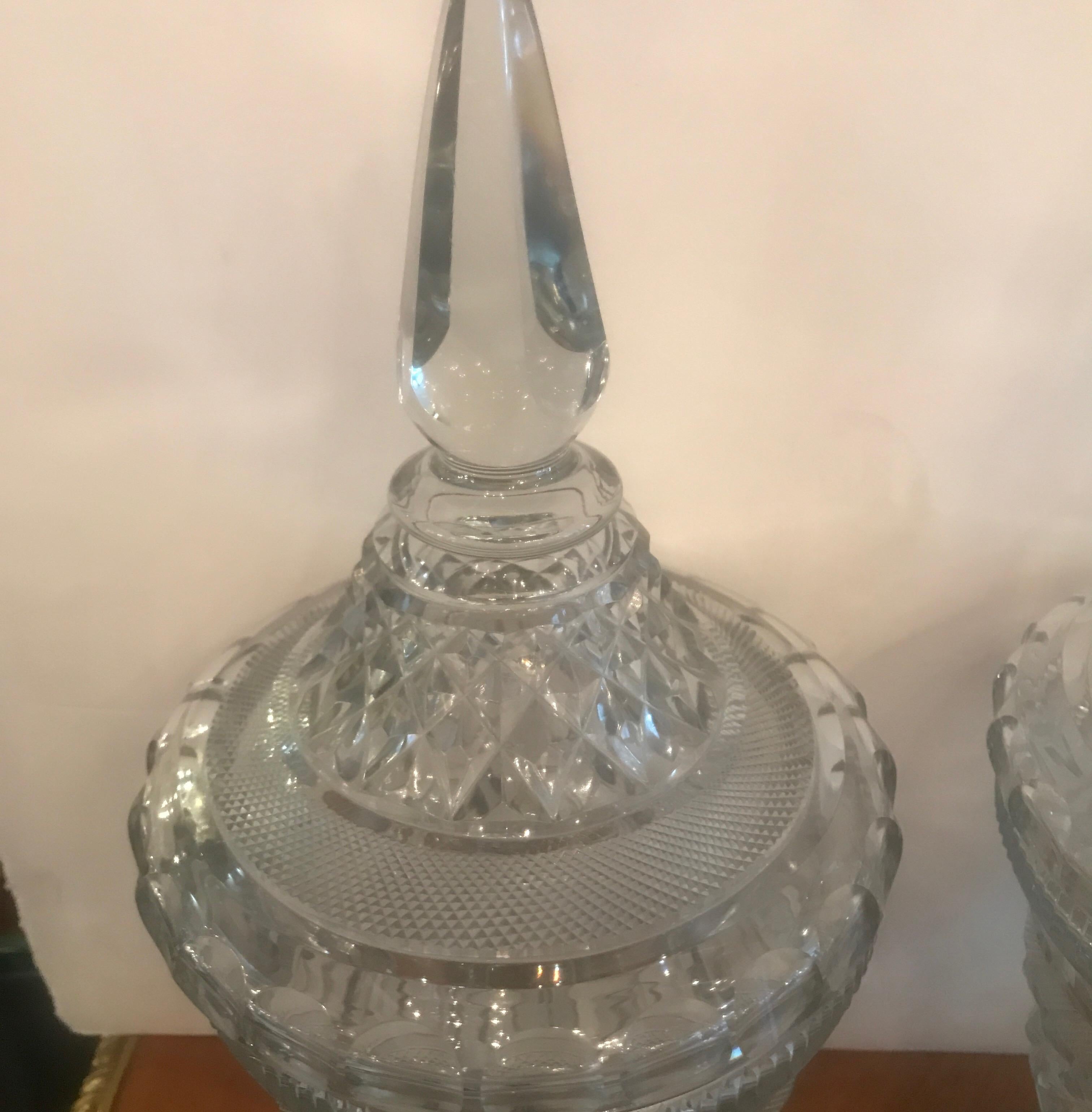 Pair of Antique Georgian Cut Glass Urns Jars 3