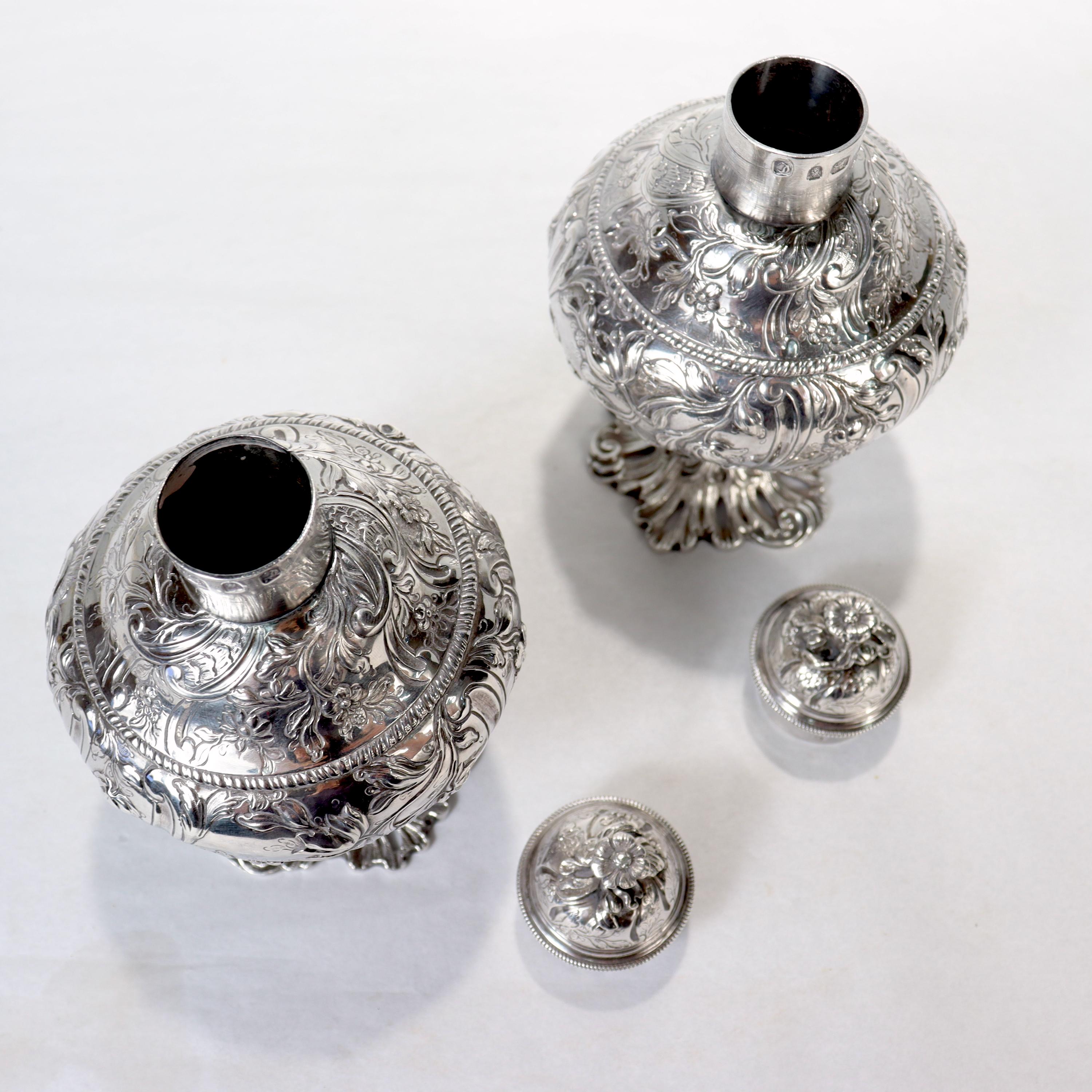 Pair of Antique Georgian English Sterling Silver Tea Caddies by Francis Crump For Sale 6