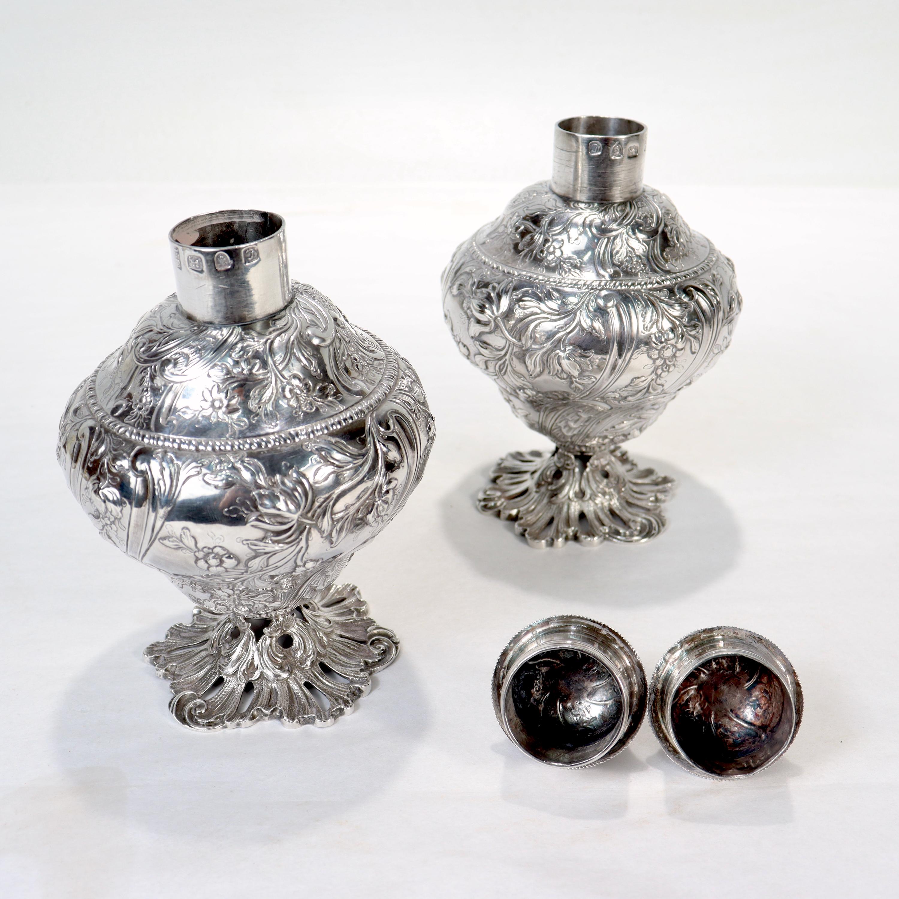Pair of Antique Georgian English Sterling Silver Tea Caddies by Francis Crump For Sale 7