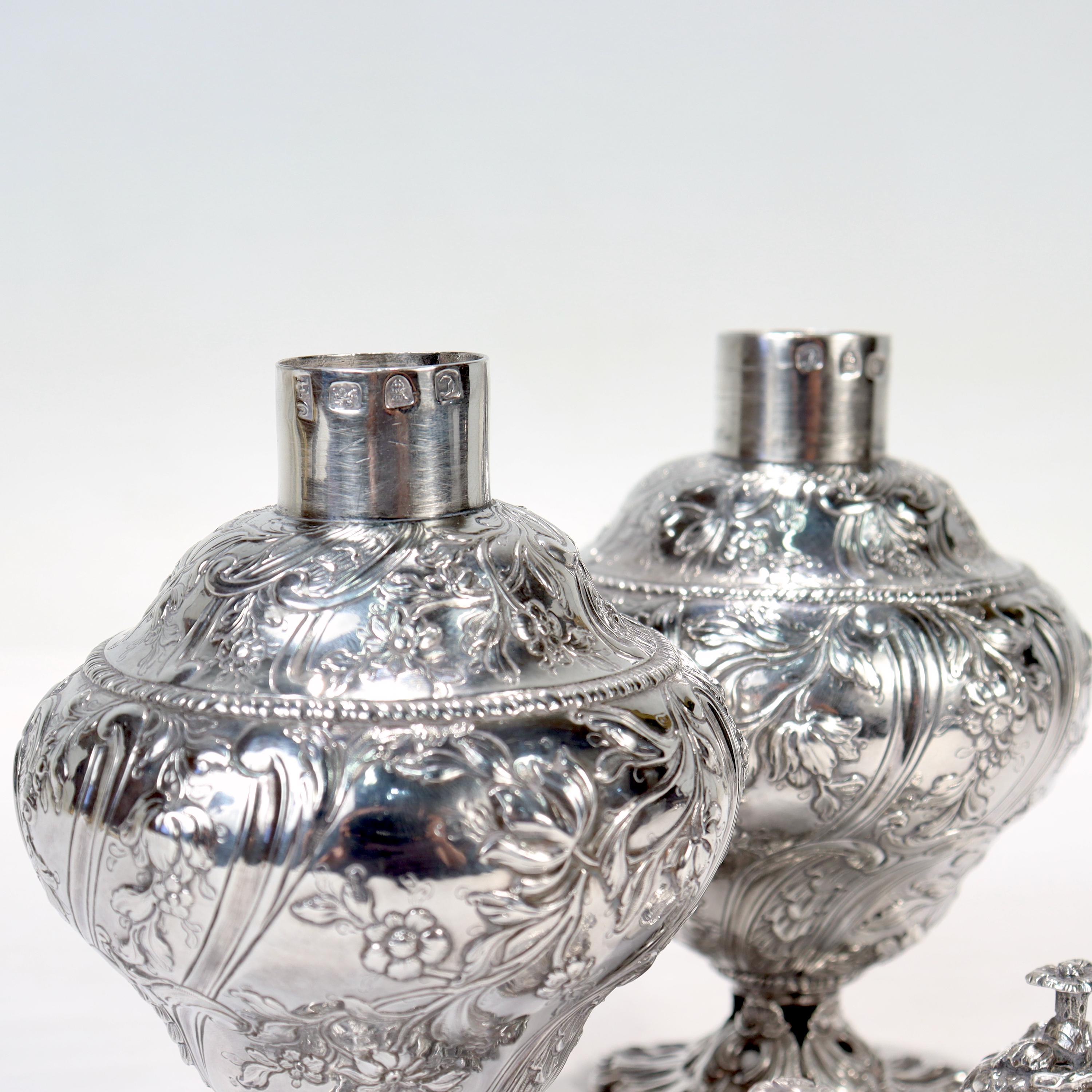 Pair of Antique Georgian English Sterling Silver Tea Caddies by Francis Crump For Sale 8